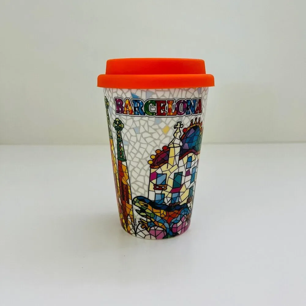 Barcelona Trencadís-Style Mosaic Design Of The Sagrada Familia Cup & Orange Lid